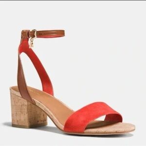COACH THOMPSON SUEDE CALF CARMINE SADDLE SANDALS HEEL SIZE 8